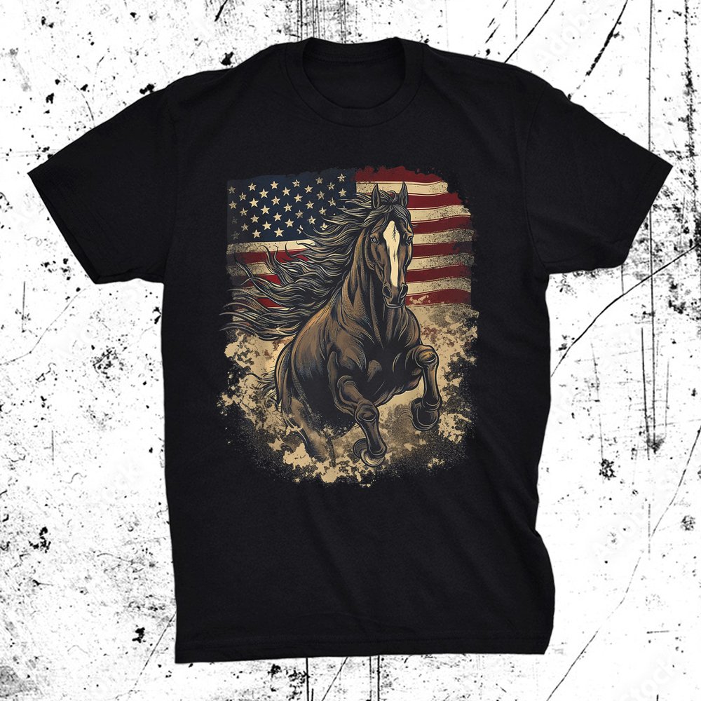 Patriotic Horse American Flag Horseback Riding Western Farm Shirt